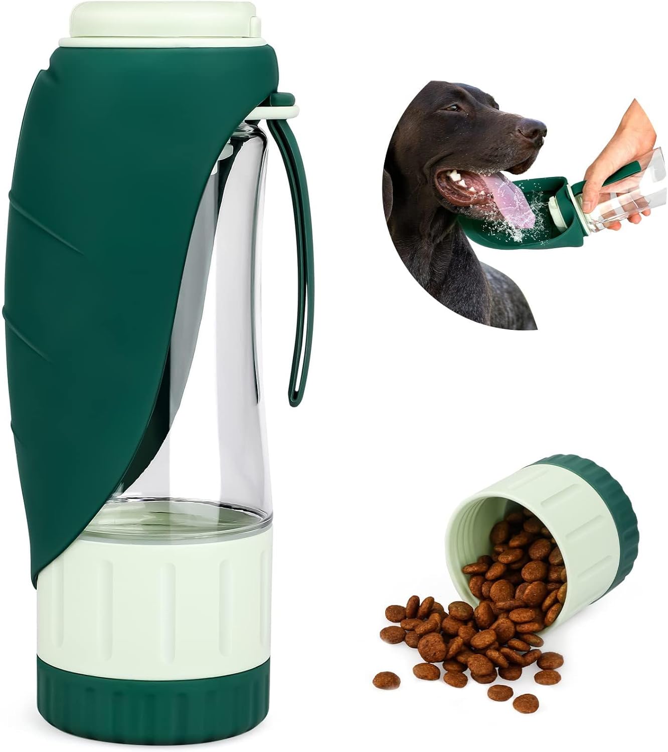 Botella de Agua para Perros 3 en 1, Dispensador de Agua portátil de 355 ml para Perros con Vaso y Recipiente Hermético para Comida, Ideal para Actividades al Aire Libre, Viajes y Senderismo