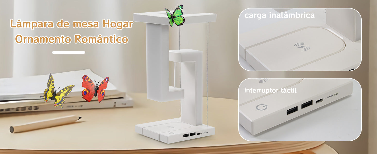 Lámpara de Mesa Levitante + Cargador Inalámbrico & USB-C Integrado 🌙⚡