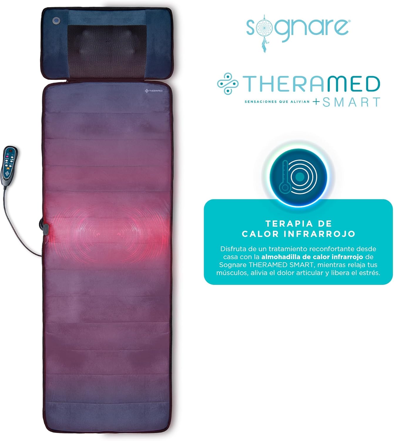 Sognare Theramed SMART Colchoneta de Masajeadora 10 Motores 3 Terapias Calor Infrarrojo