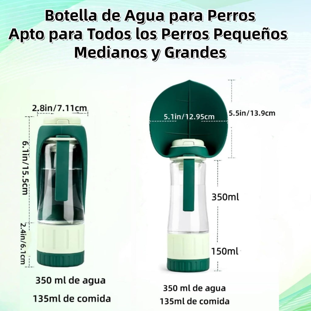 Botella de Agua para Perros 3 en 1, Dispensador de Agua portátil de 355 ml para Perros con Vaso y Recipiente Hermético para Comida, Ideal para Actividades al Aire Libre, Viajes y Senderismo