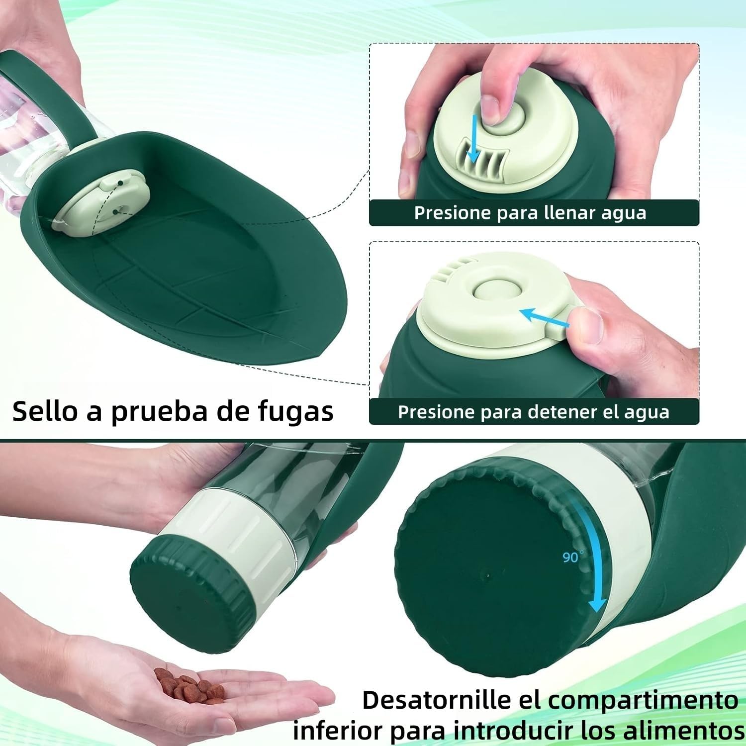 Botella de Agua para Perros 3 en 1, Dispensador de Agua portátil de 355 ml para Perros con Vaso y Recipiente Hermético para Comida, Ideal para Actividades al Aire Libre, Viajes y Senderismo