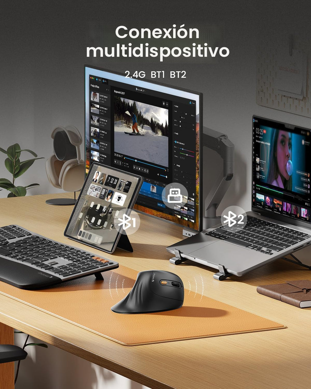 🖱️ Ratón Vertical Ergonómico Bluetooth Recargable – Conexión para 3 Dispositivos | ProtoArc EM11 NL