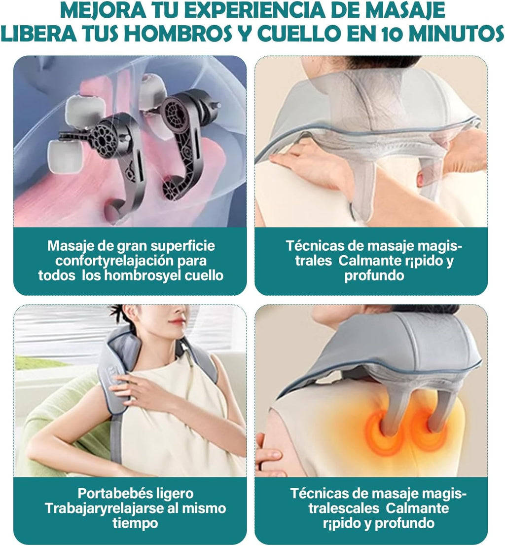Masajeador Cervical con Calor Recargable – Alivio Profundo para Cuello, Espalda y Cuerpo