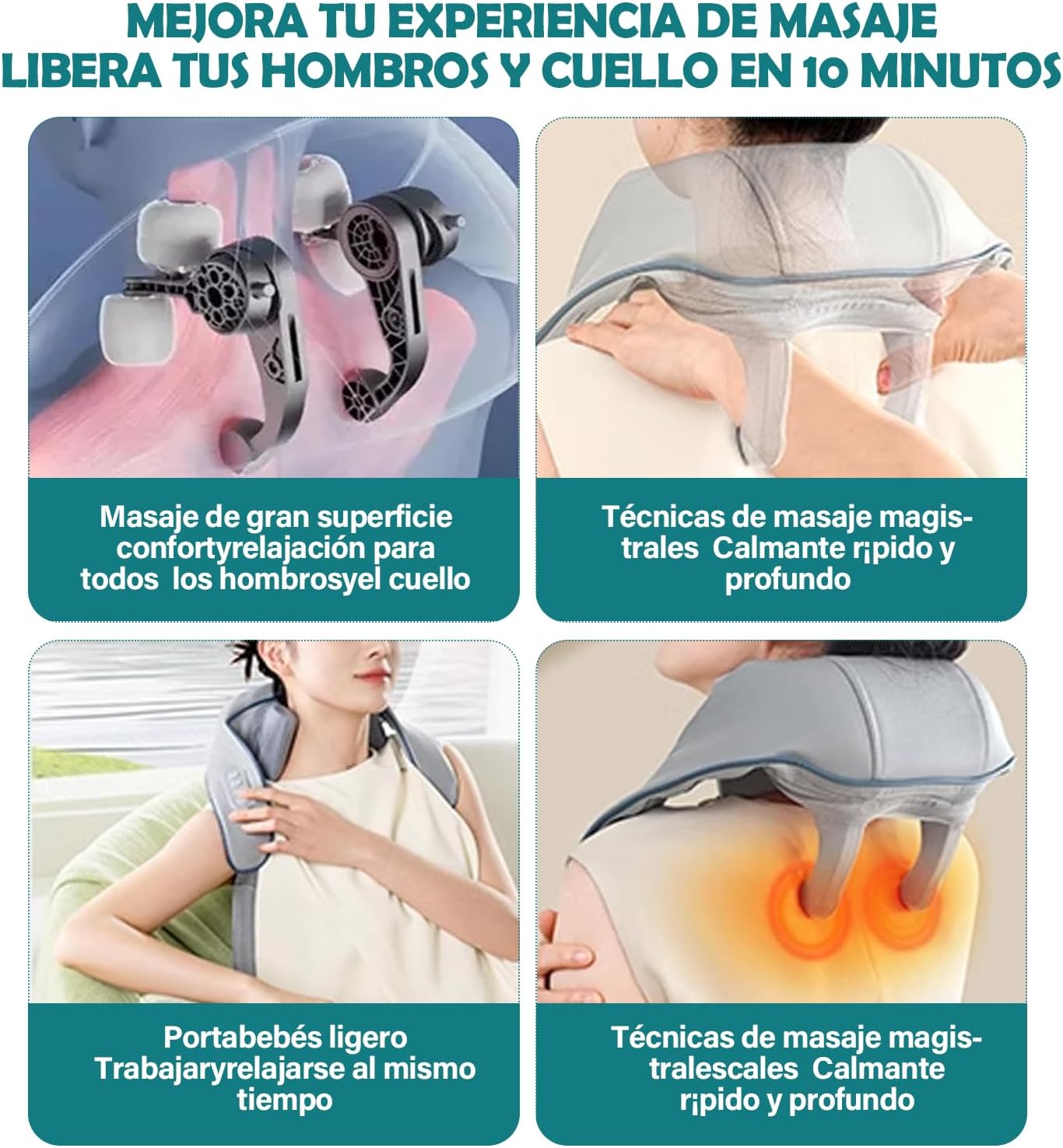 Masajeador Cervical con Calor Recargable – Alivio Profundo para Cuello, Espalda y Cuerpo