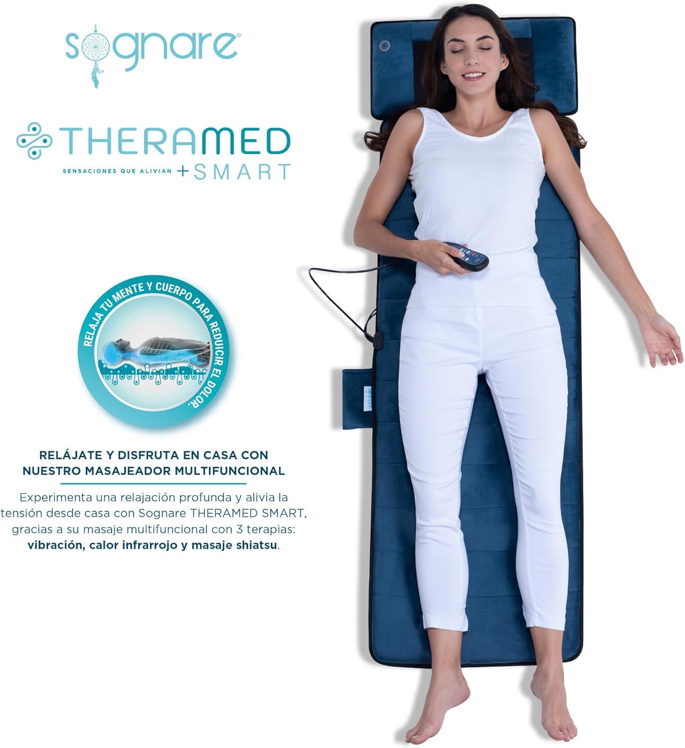 Sognare Theramed SMART Colchoneta de Masajeadora 10 Motores 3 Terapias Calor Infrarrojo