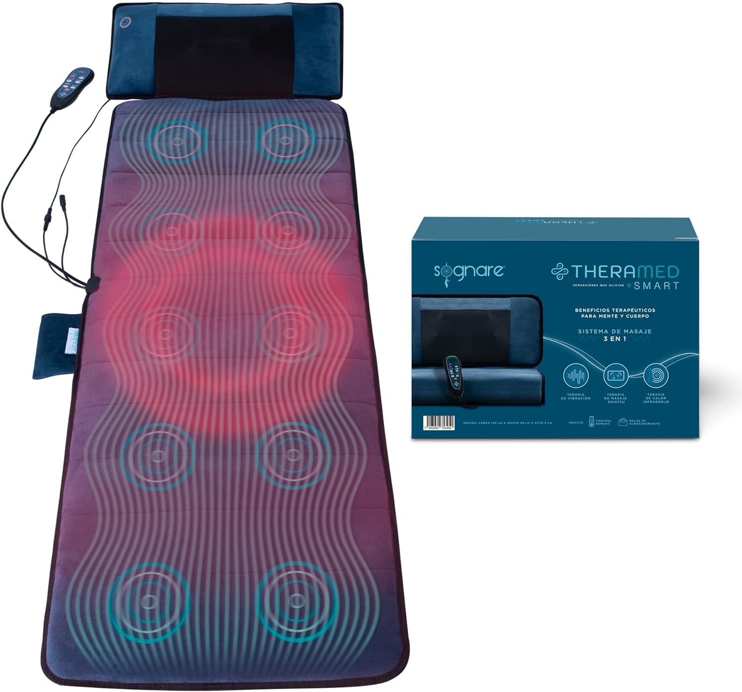 Sognare Theramed SMART Colchoneta de Masajeadora 10 Motores 3 Terapias Calor Infrarrojo