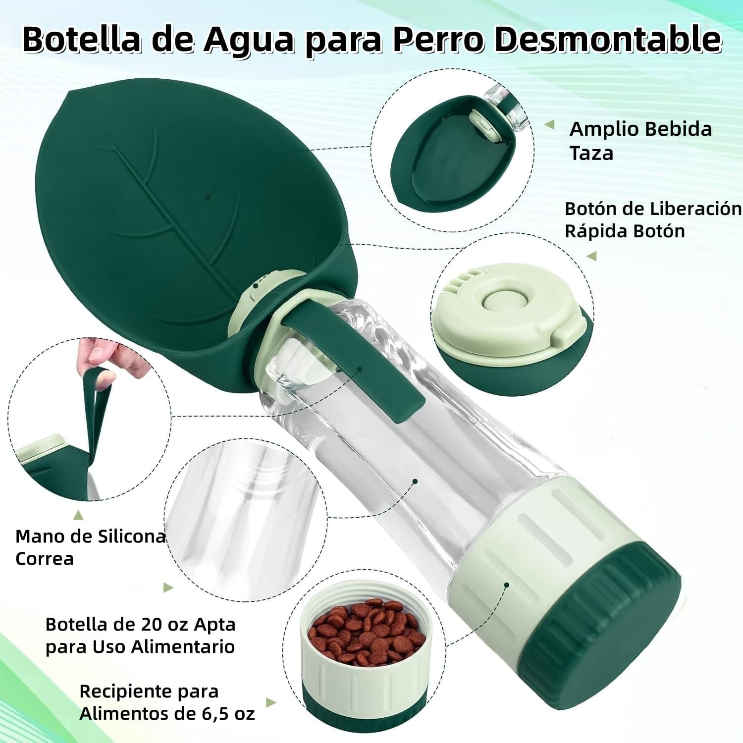 Botella de Agua para Perros 3 en 1, Dispensador de Agua portátil de 355 ml para Perros con Vaso y Recipiente Hermético para Comida, Ideal para Actividades al Aire Libre, Viajes y Senderismo