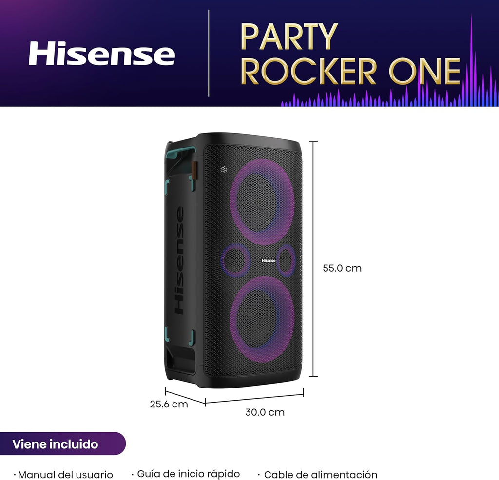Altavoz Inalámbrico para Fiesta Hisense HP100 Party Rocker – 300W, IPX4, Batería 15 h, DJ & Karaoke