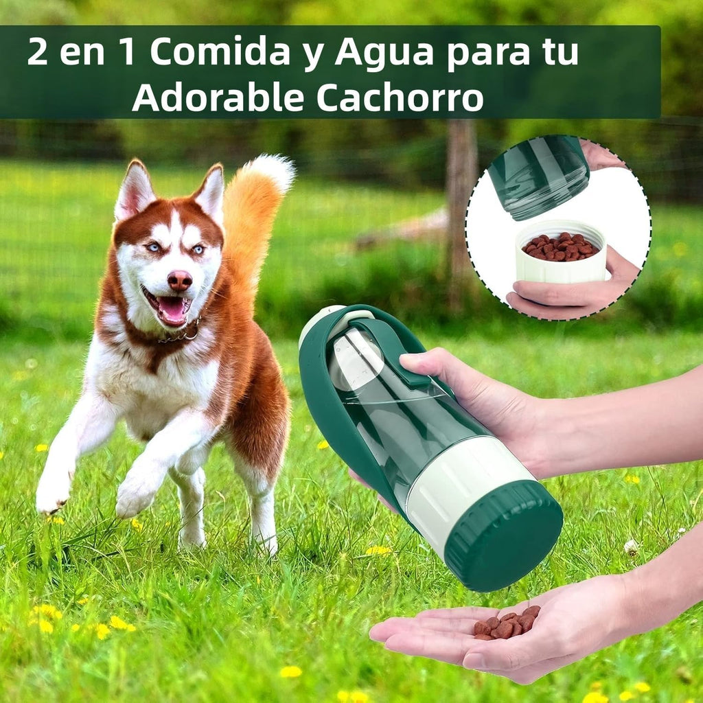 Botella de Agua para Perros 3 en 1, Dispensador de Agua portátil de 355 ml para Perros con Vaso y Recipiente Hermético para Comida, Ideal para Actividades al Aire Libre, Viajes y Senderismo