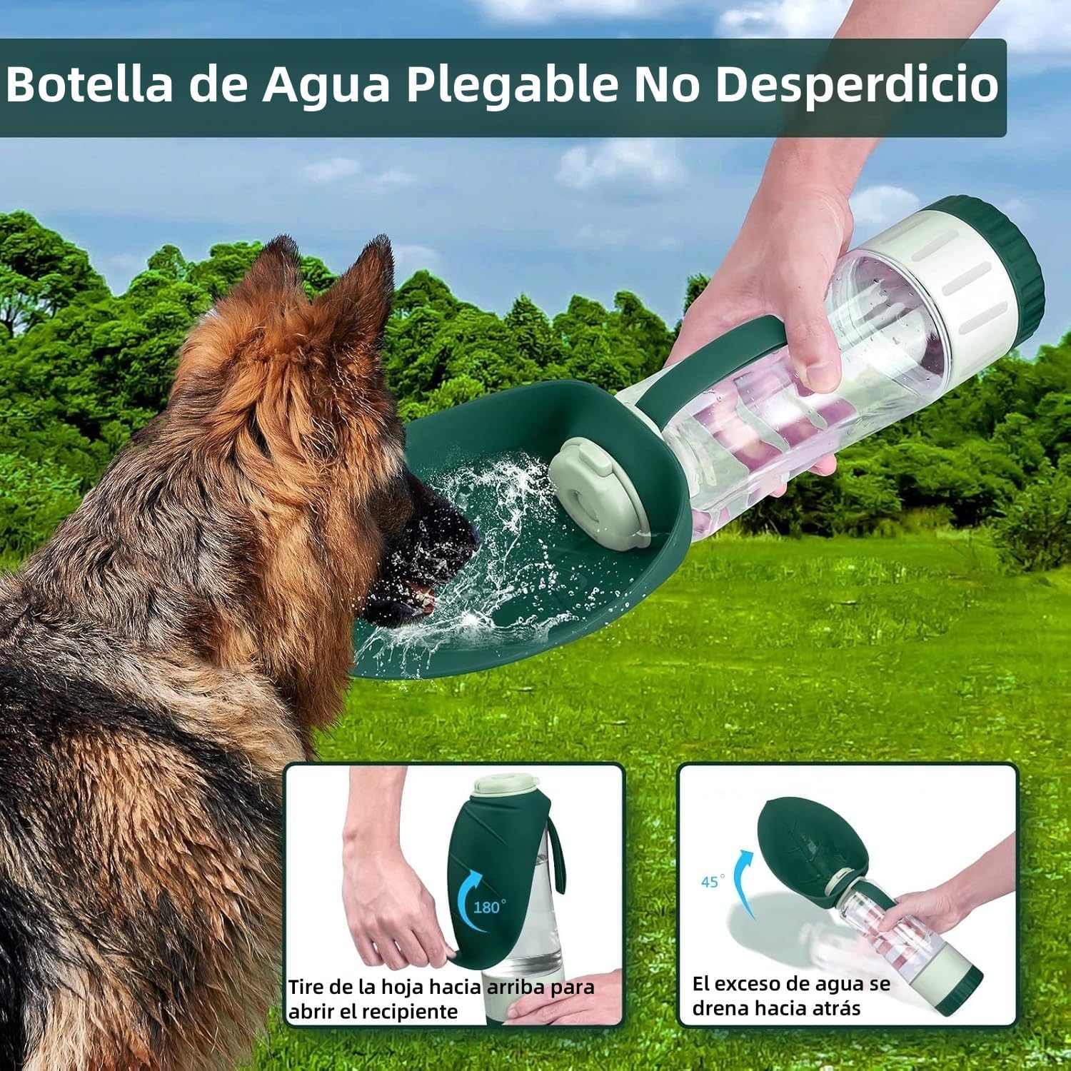 Botella de Agua para Perros 3 en 1, Dispensador de Agua portátil de 355 ml para Perros con Vaso y Recipiente Hermético para Comida, Ideal para Actividades al Aire Libre, Viajes y Senderismo