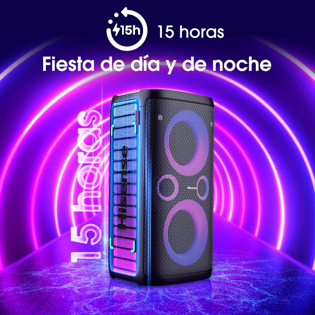 Altavoz Inalámbrico para Fiesta Hisense HP100 Party Rocker – 300W, IPX4, Batería 15 h, DJ & Karaoke