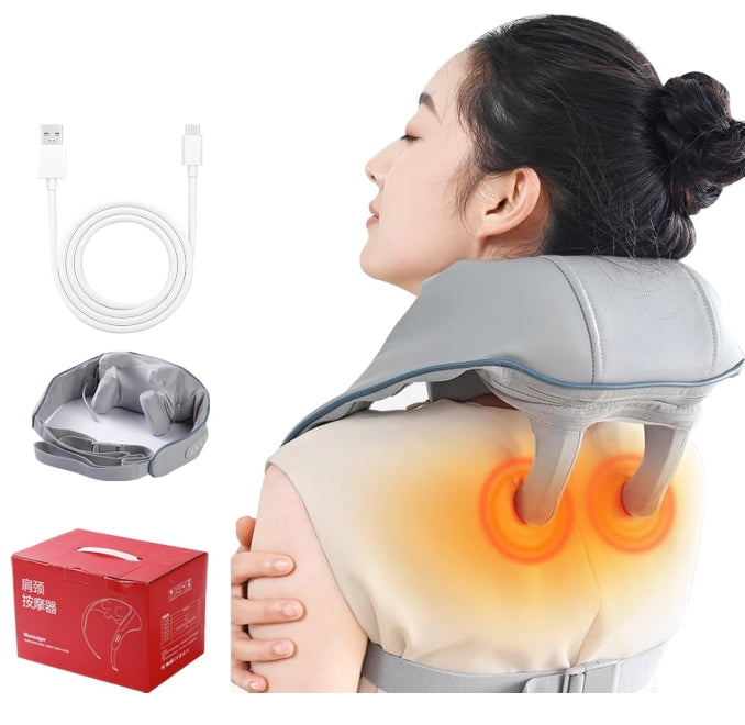 Masajeador Cervical con Calor Recargable – Alivio Profundo para Cuello, Espalda y Cuerpo