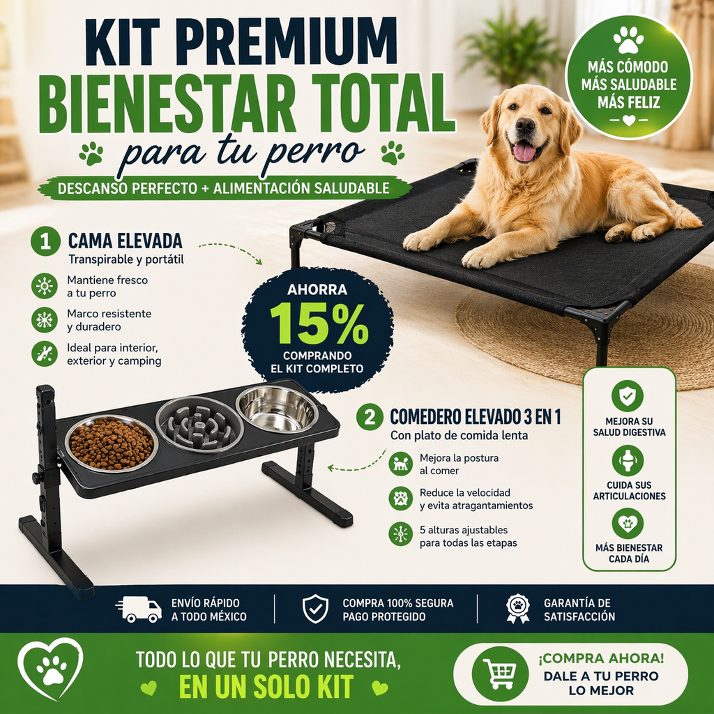 👉 Kit Premium Bienestar Total para Perros (Descanso + Alimentación Inteligente)