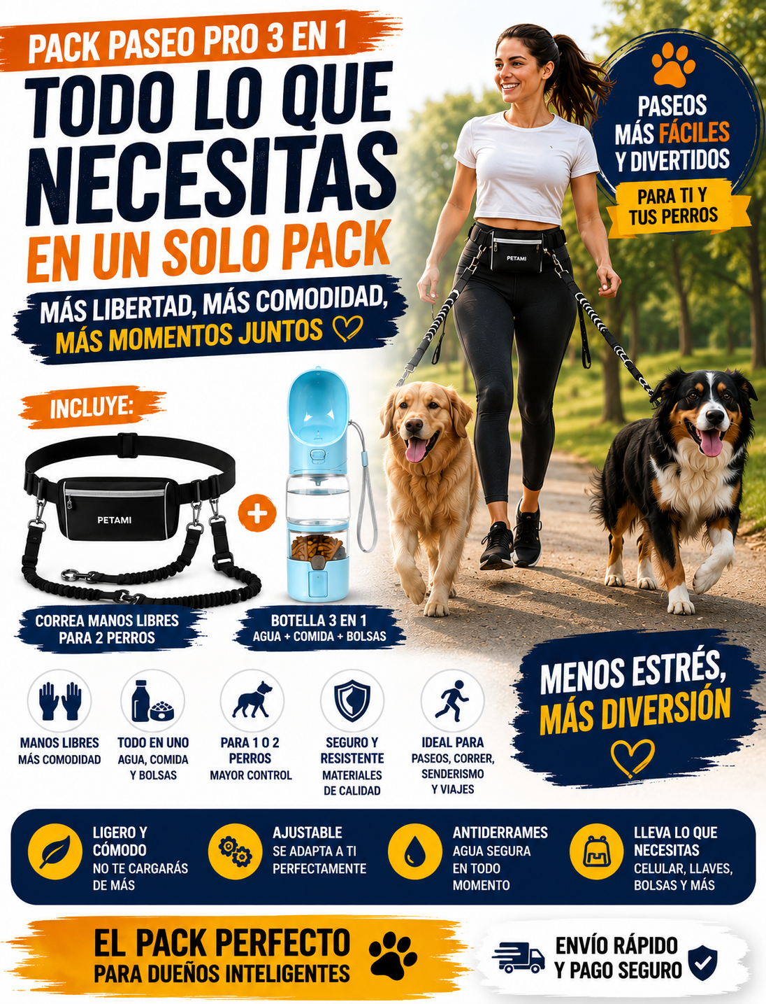 🦮PACK PASEO PRO  3 EN 1 PARA PERROS