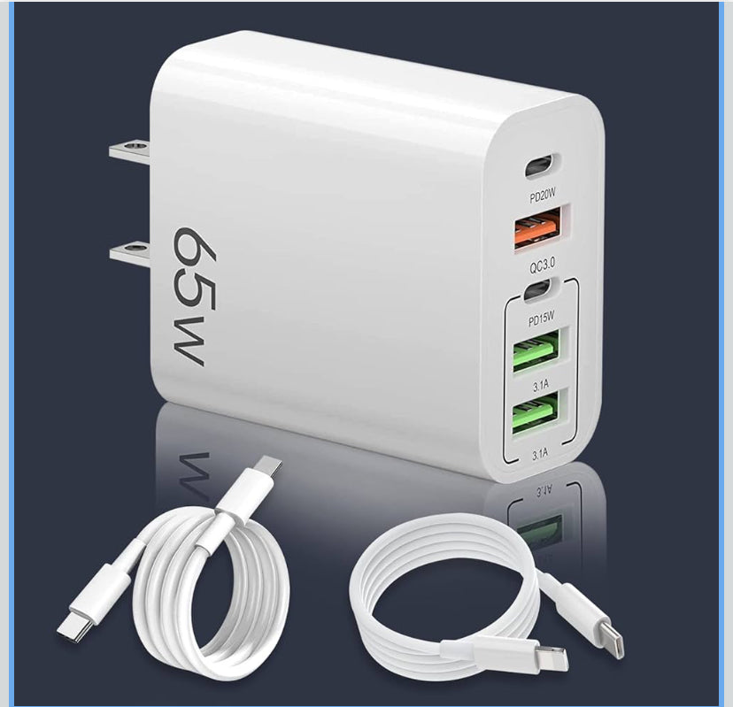 Cargador Tipo C con Cable 1.5m, 65W Cargador USB C PD20w+PD15w 5 en 2 Carga Rapida, marca Eynshoo