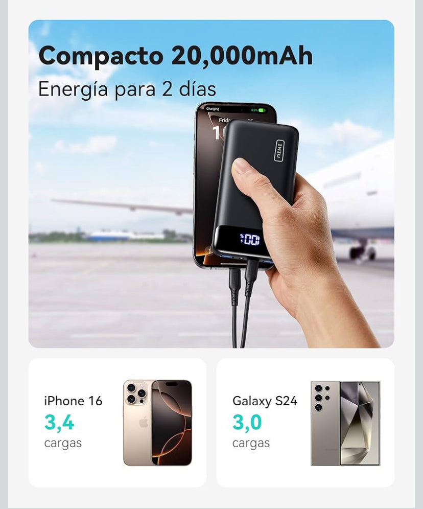 INIU Power Bank 20000 mAh, Bateria Portatil PD 22.5W Cargador Tipo C Carga Rapida