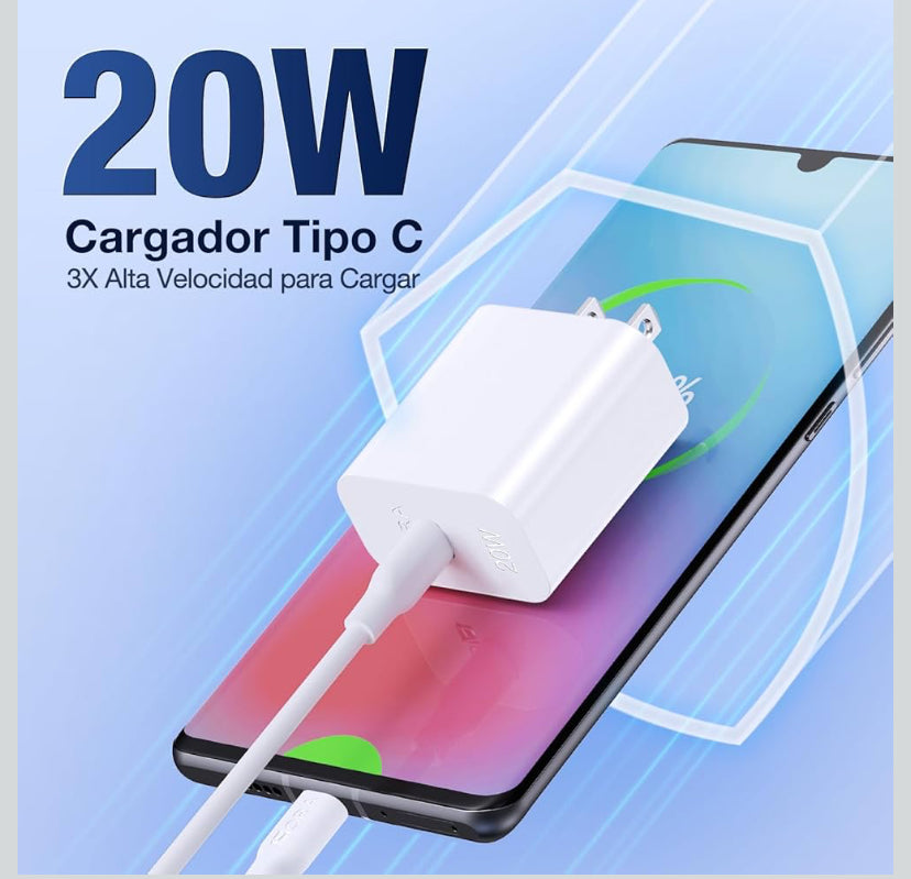 1 Hora PD 20W GAN Cargador Tipo C - Cargador Carga Rápida con 1M 3A Cable USB C a C