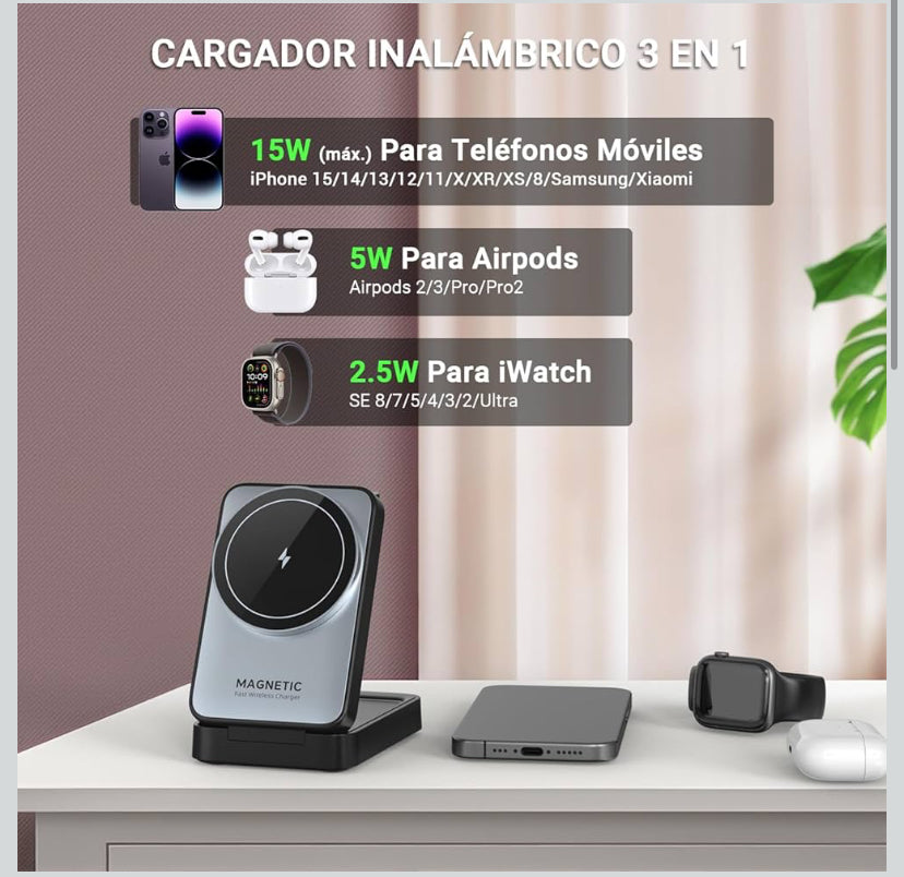 Cargador inalámbrico,3 en 1