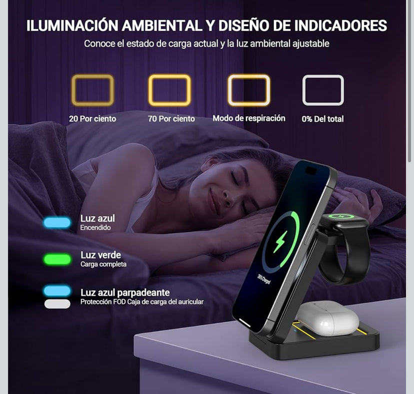Cargador inalámbrico,3 en 1