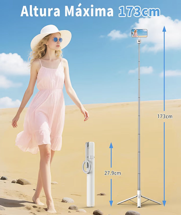 TONEOF Tripié Magnético 173 cm para Celular – Selfie Stick con Control Remoto Recargable