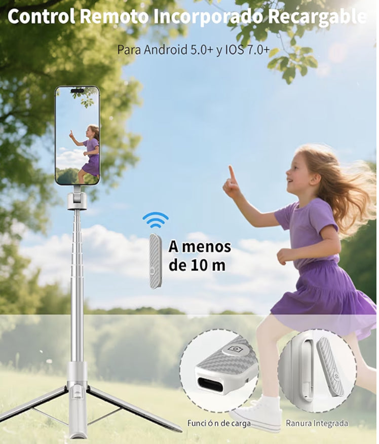 TONEOF Tripié Magnético 173 cm para Celular – Selfie Stick con Control Remoto Recargable