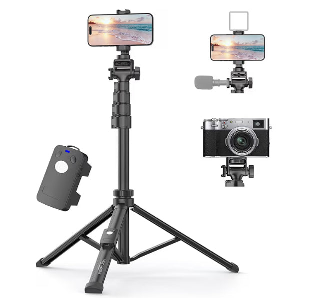 El trípode extensible de 170 cm para celular, ideal para vlogs, fotos familiares, transmisiones en vivo y viajes.