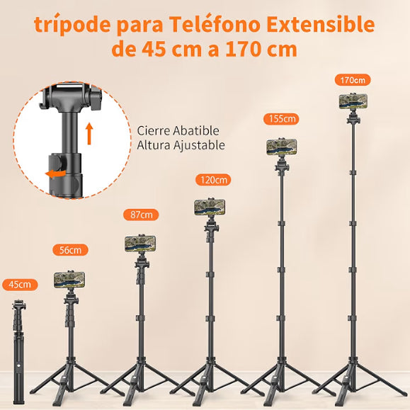 El trípode extensible de 170 cm para celular, ideal para vlogs, fotos familiares, transmisiones en vivo y viajes.