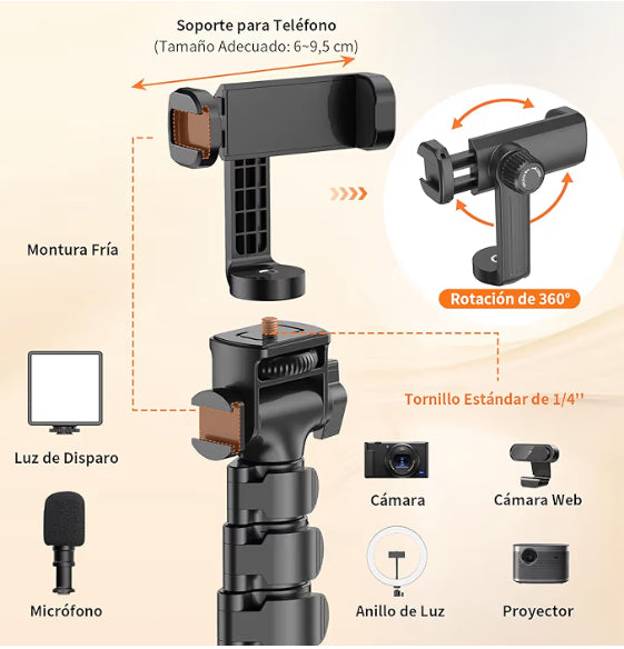 El trípode extensible de 170 cm para celular, ideal para vlogs, fotos familiares, transmisiones en vivo y viajes.
