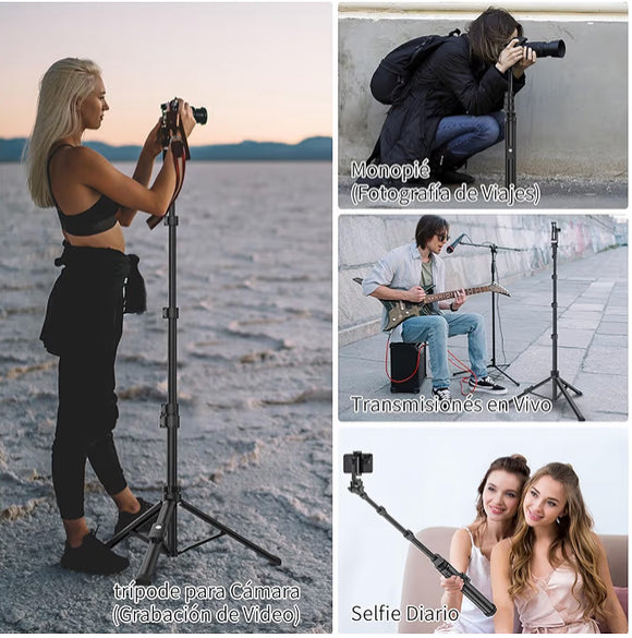 El trípode extensible de 170 cm para celular, ideal para vlogs, fotos familiares, transmisiones en vivo y viajes.
