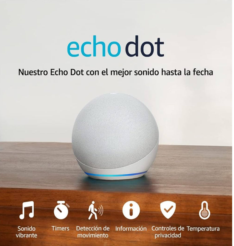 Amazon Echo Dot (modelo más reciente): bocina Alexa con sonido vibrante, ideal para recámaras, comedores y oficinas