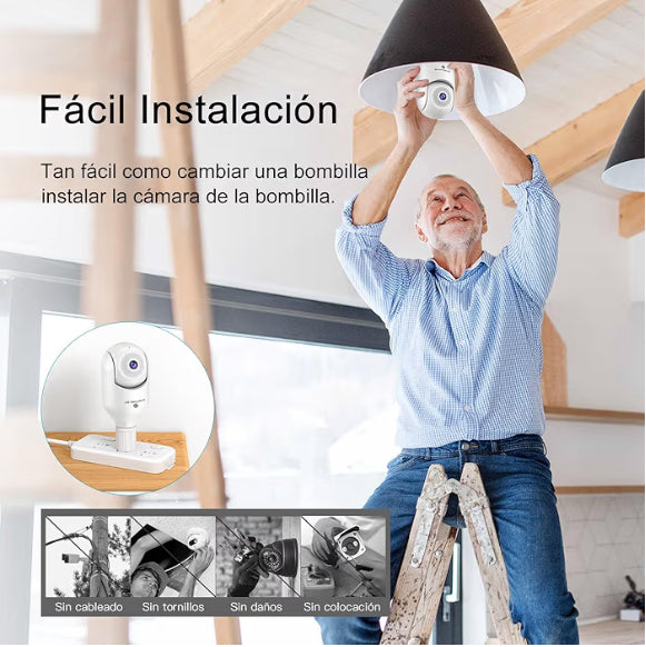 SYMYNELEC Foco con Cámara de Seguridad Exterior, 2.4GHz WiFi Inalámbrica Cámara de Vigilancia