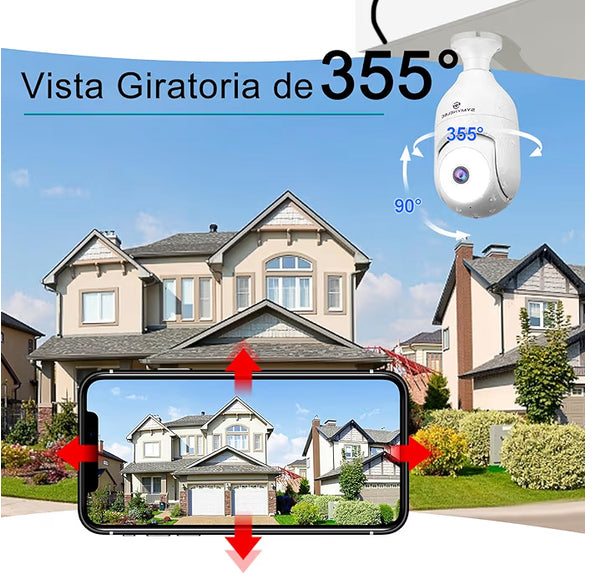SYMYNELEC Foco con Cámara de Seguridad Exterior, 2.4GHz WiFi Inalámbrica Cámara de Vigilancia