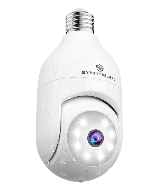 SYMYNELEC Foco con Cámara de Seguridad Exterior, 2.4GHz WiFi Inalámbrica Cámara de Vigilancia