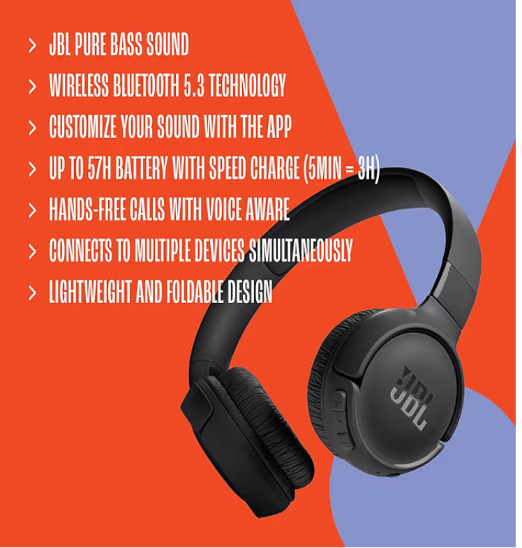 Audífono Inalámbrico Tipo Diadema JBL Tune 520BT, Respuesta de Frecuencia 20-20000Hz