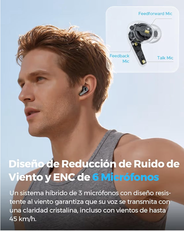 SoundPEATS C30 Audífonos Inalámbricos Cancelación de Ruido Activa Híbrida -52 dB Hi-Res LDAC, 12mm Altavoz Estéreo