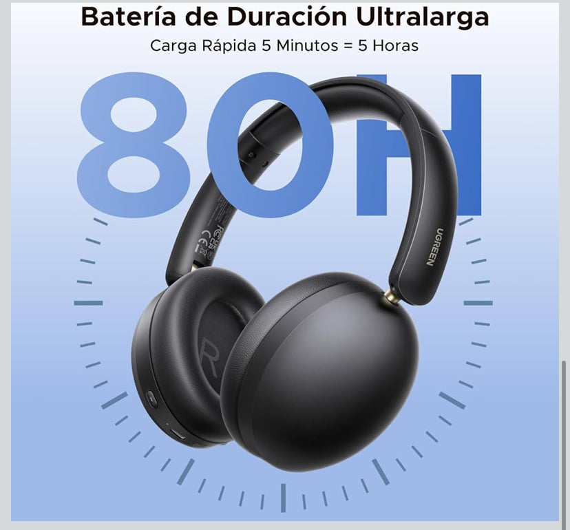 UGREEN Audífonos Inalámbricos Diadema con Micrófono, Auriculares Bluetooth 5.4 40mm Controladores, Audífonos Gamer 243g