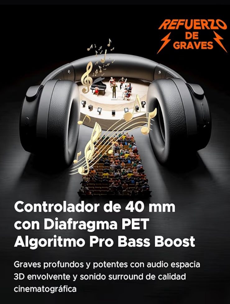truefree Audífonos Inalámbricos Diadema, Bluetooth 6.0 Con controlador de 40 mm.