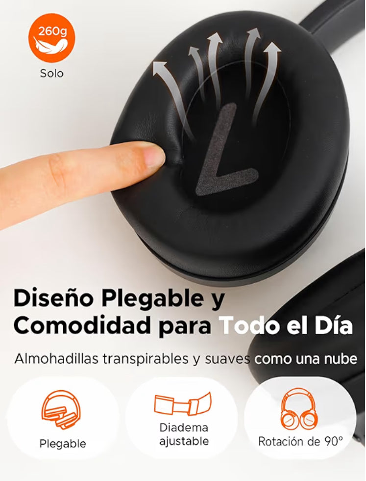 truefree Audífonos Inalámbricos Diadema, Bluetooth 6.0 Con controlador de 40 mm.