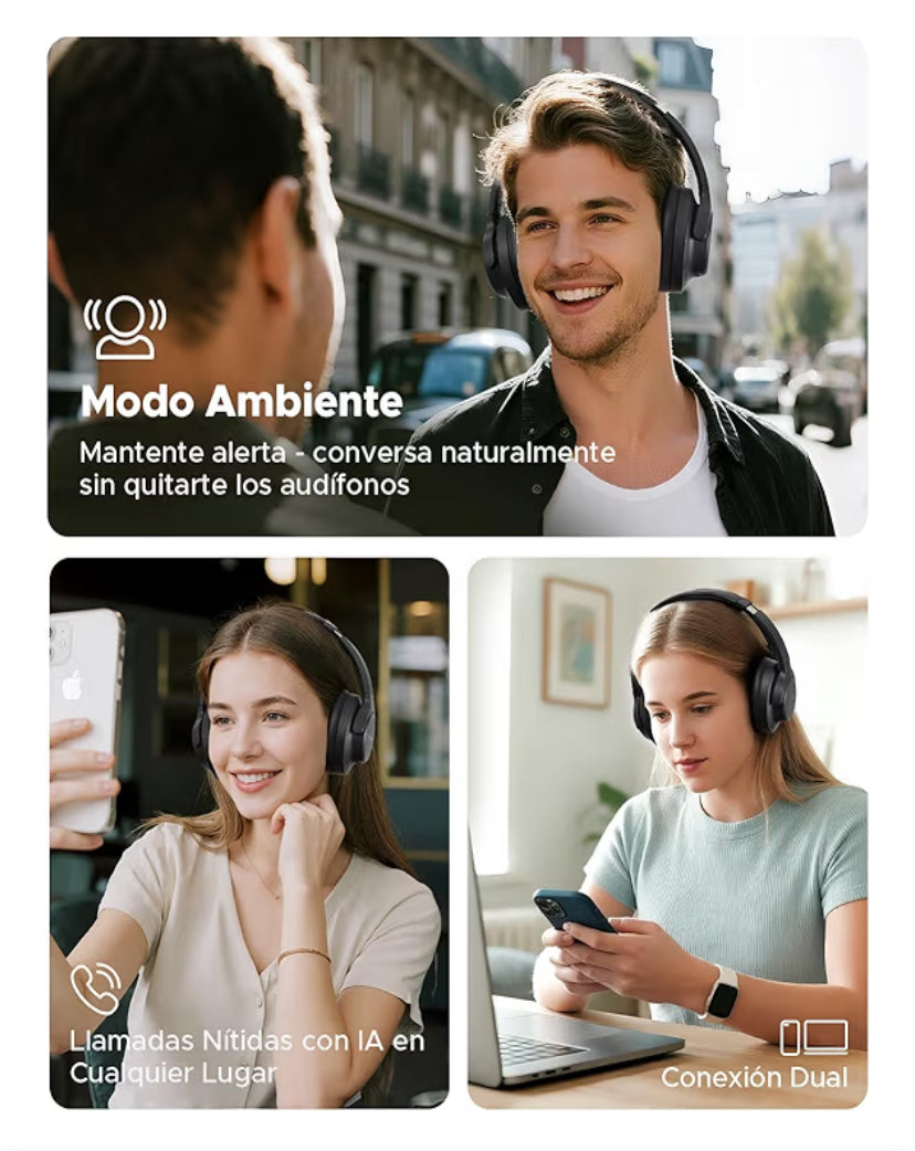 truefree Audífonos Inalámbricos Diadema, Bluetooth 6.0 Con controlador de 40 mm.