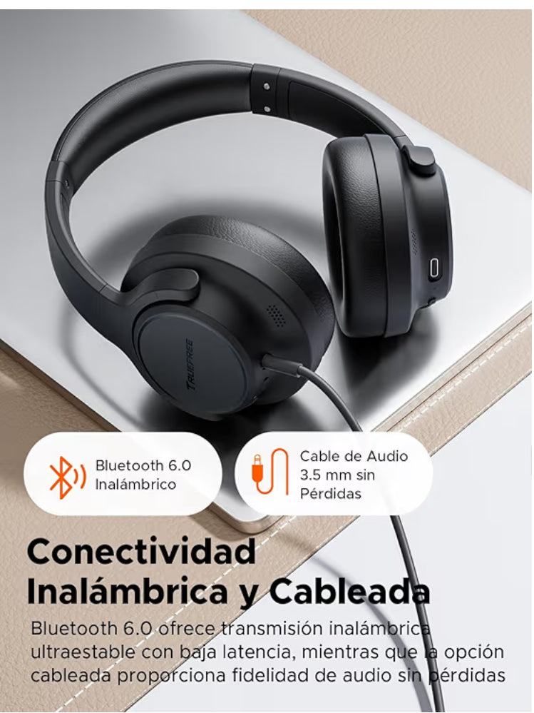 truefree Audífonos Inalámbricos Diadema, Bluetooth 6.0 Con controlador de 40 mm.