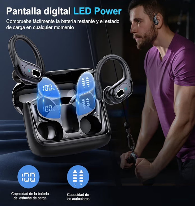 Audífonos Inalámbricos Deportivos, 75H Auriculares Bluetooth 5.3 HiFi Estéreo con HD Micrófono
