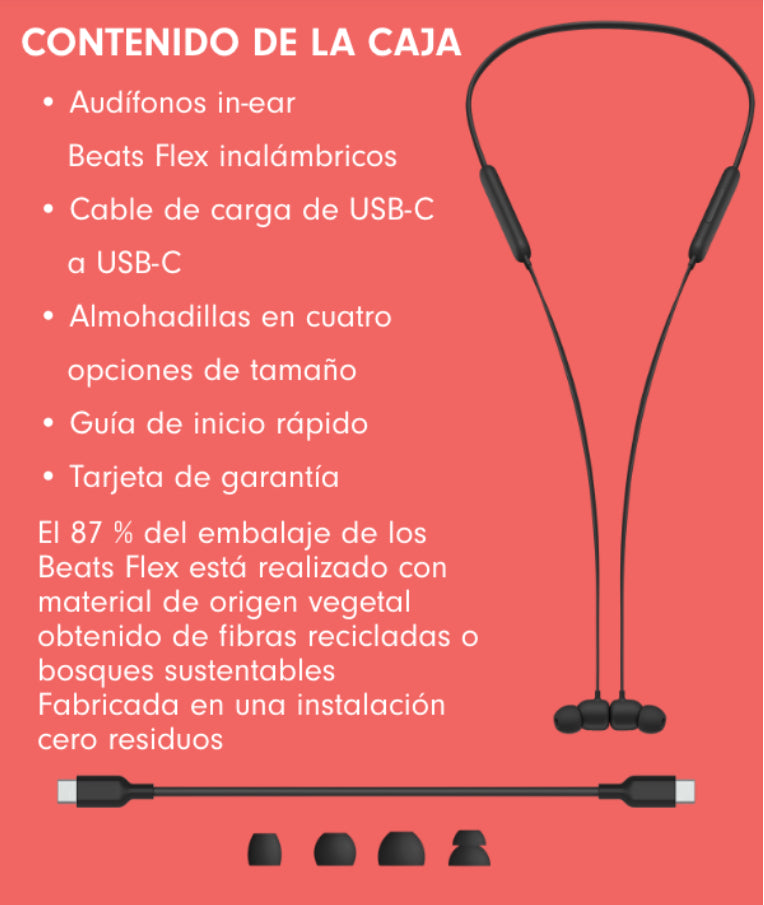 Beats Audífonos in-Ear Flex inalámbricos, Chip W1 para audífonos diseñado por Apple