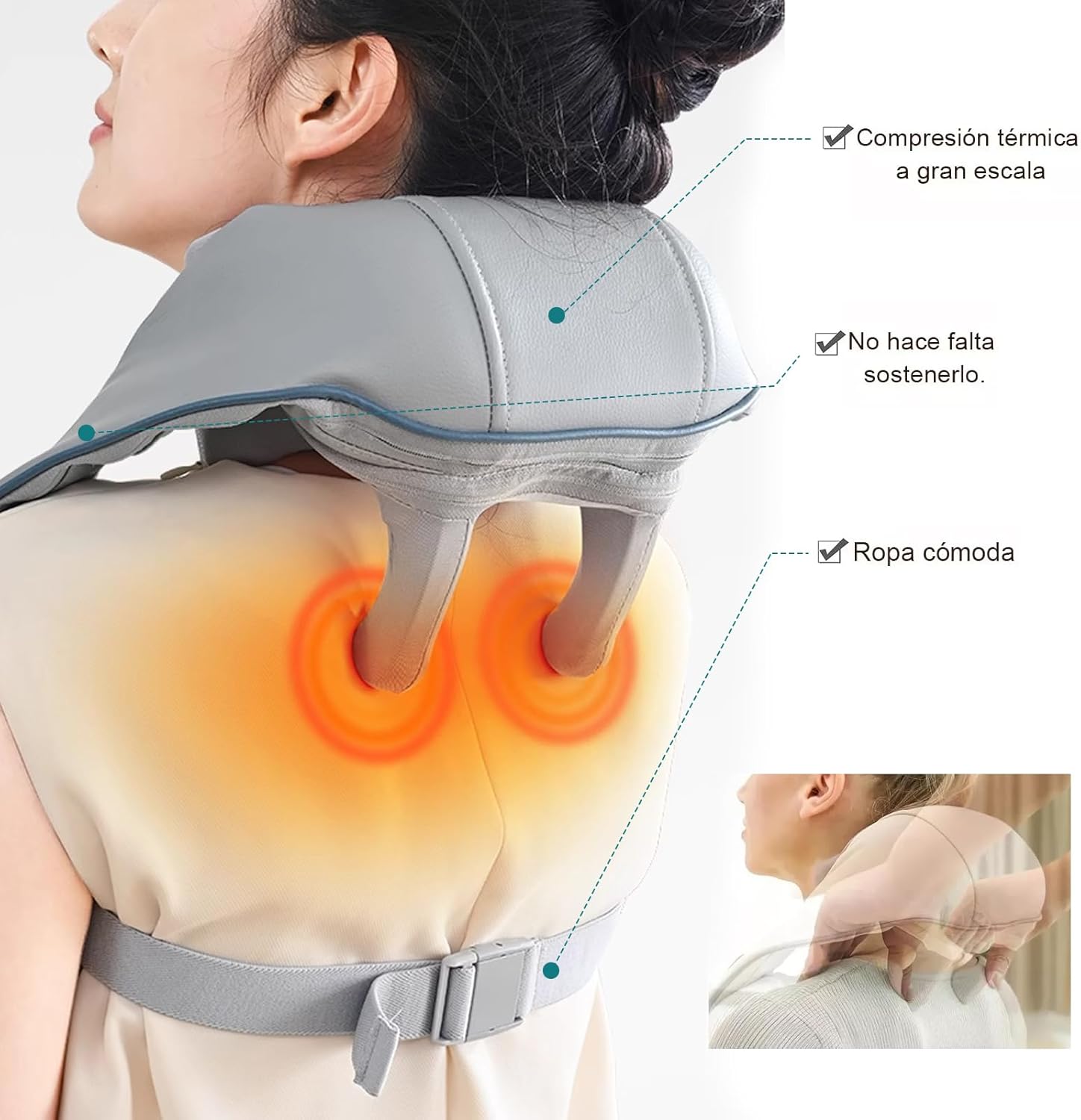 Masajeador Cervical con Calor Recargable – Alivio Profundo para Cuello, Espalda y Cuerpo